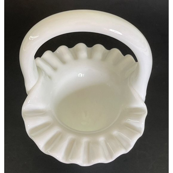 Fenton Milk Glass Bride Flower Basket Hobnail Ruffle Vintage 50's 5.5" x 4.5" - Picture 7 of 10